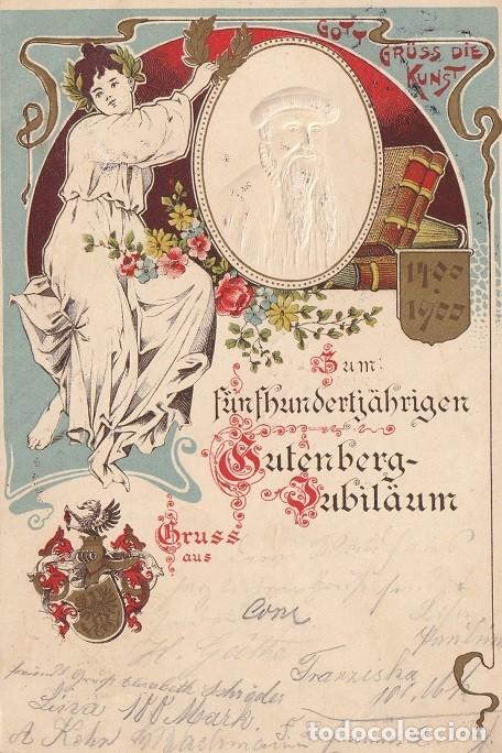 Postales: 1900 Gutenberg Cassel Kassel Gofrado - V centenario del nacimiento de Johannes Gutenberg - Imprenta