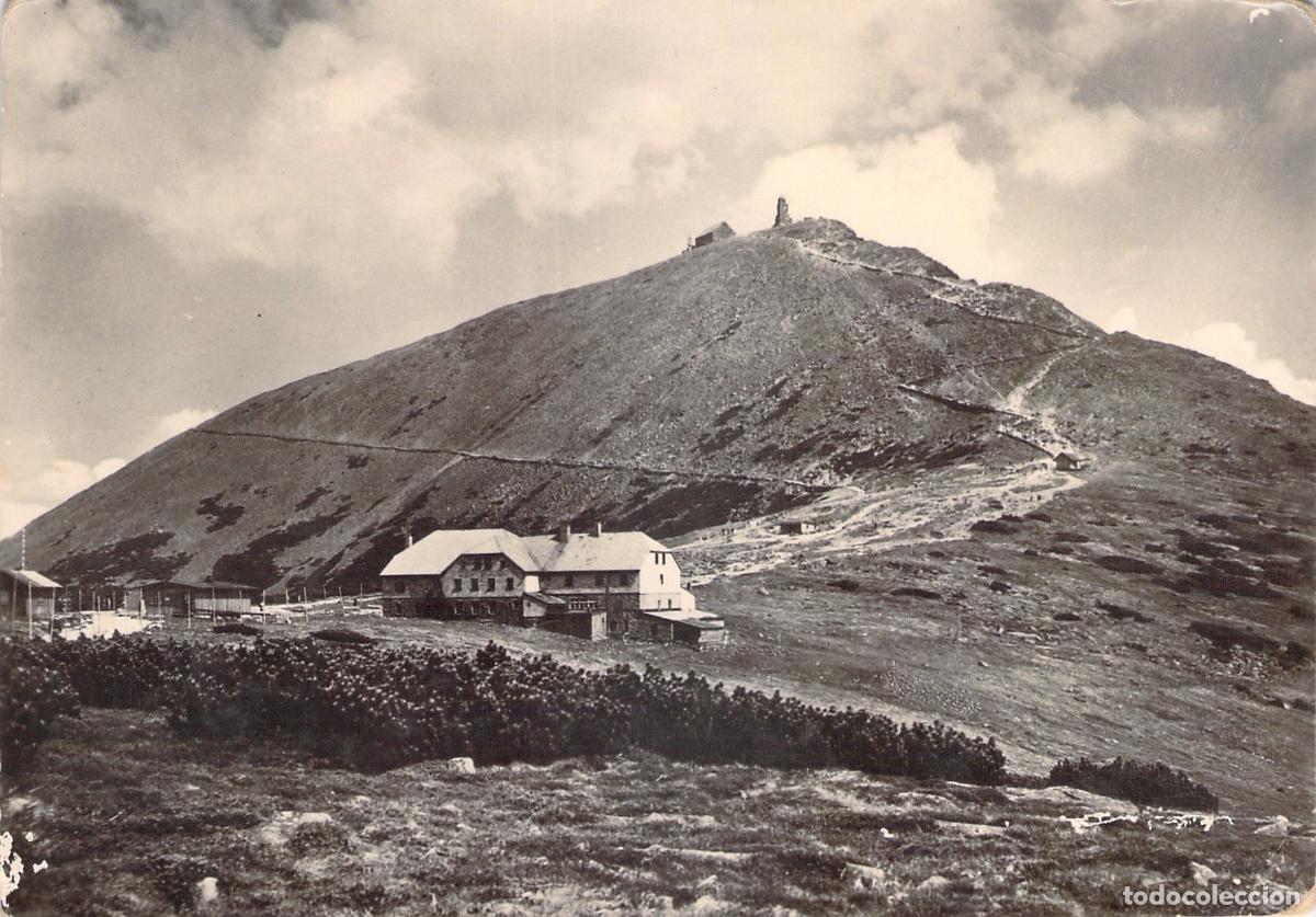 Postkarten: Postal de la Monta&ntilde;a Sněžka y Refugio Obř&iacute; bouda, Krkono&scaron;e