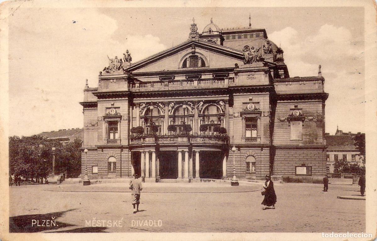Cartoline: Postal del Teatro Municipal (Městsk&eacute; Divadlo) en Plzen, Checoslovaquia