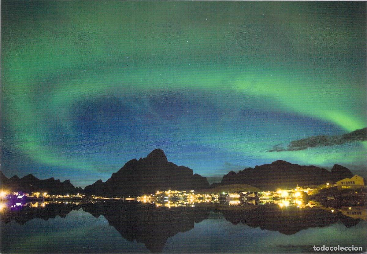 Postales: Postal de la Aurora Boreal sobre las Islas Lofoten en Noruega