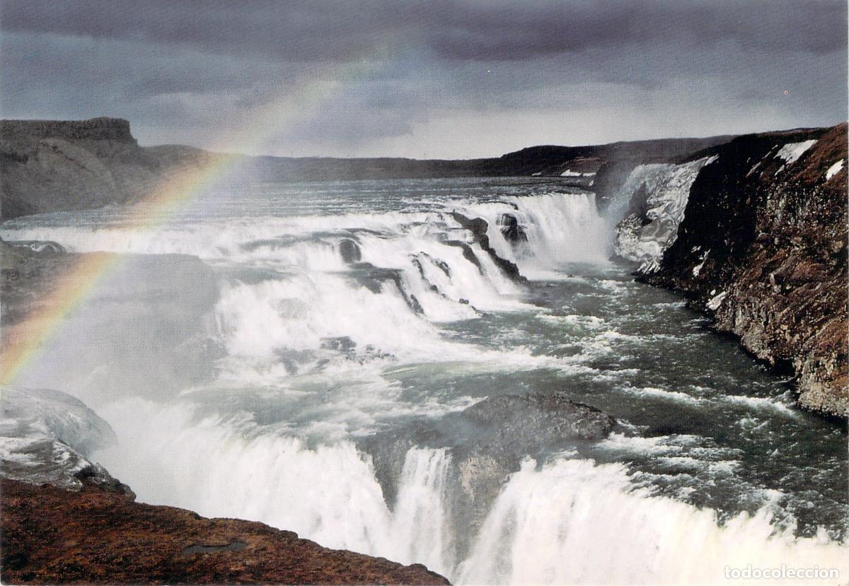 Postales: Postal de la Catarata de Gullfoss con Arco&iacute;ris, Islandia - Foto 1