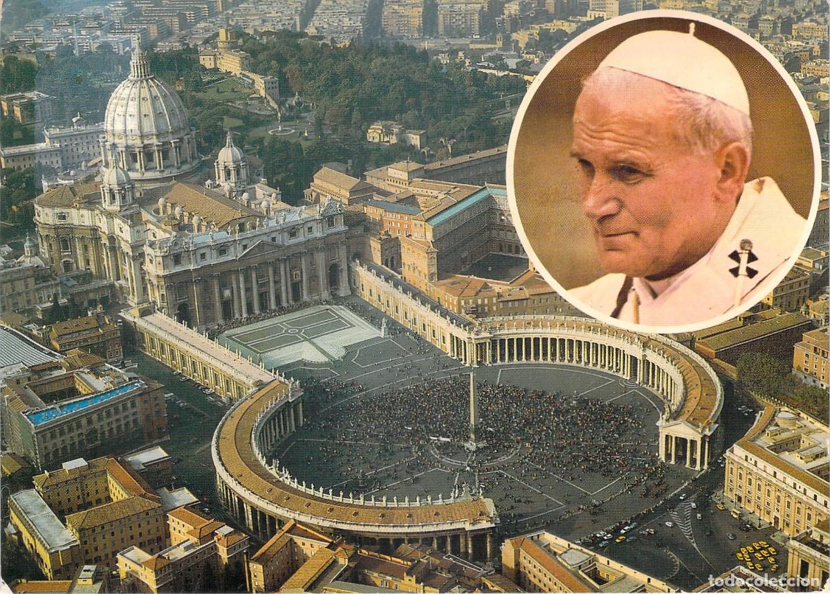 Postales: Postal de la Plaza de San Pedro y el Papa Juan Pablo II