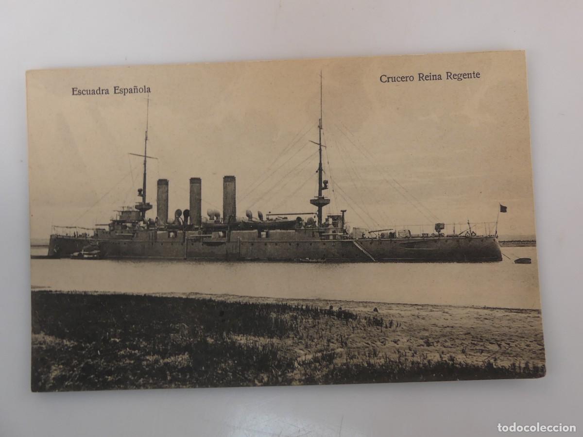 Postcards: ANTIGUA TARJETA POSTAL &ndash; ESCUADRA ESPA&Ntilde;OLA &ndash; CRUCERO REINA REGENTE
