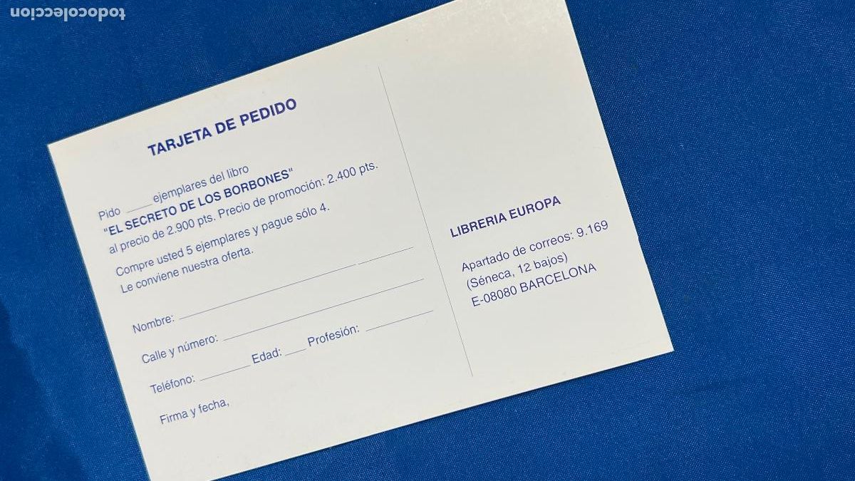 Postales: TARJETA POSTAL PEDIDO LIBRO EL SECRETO DE LOS BORBONES. - Foto 2