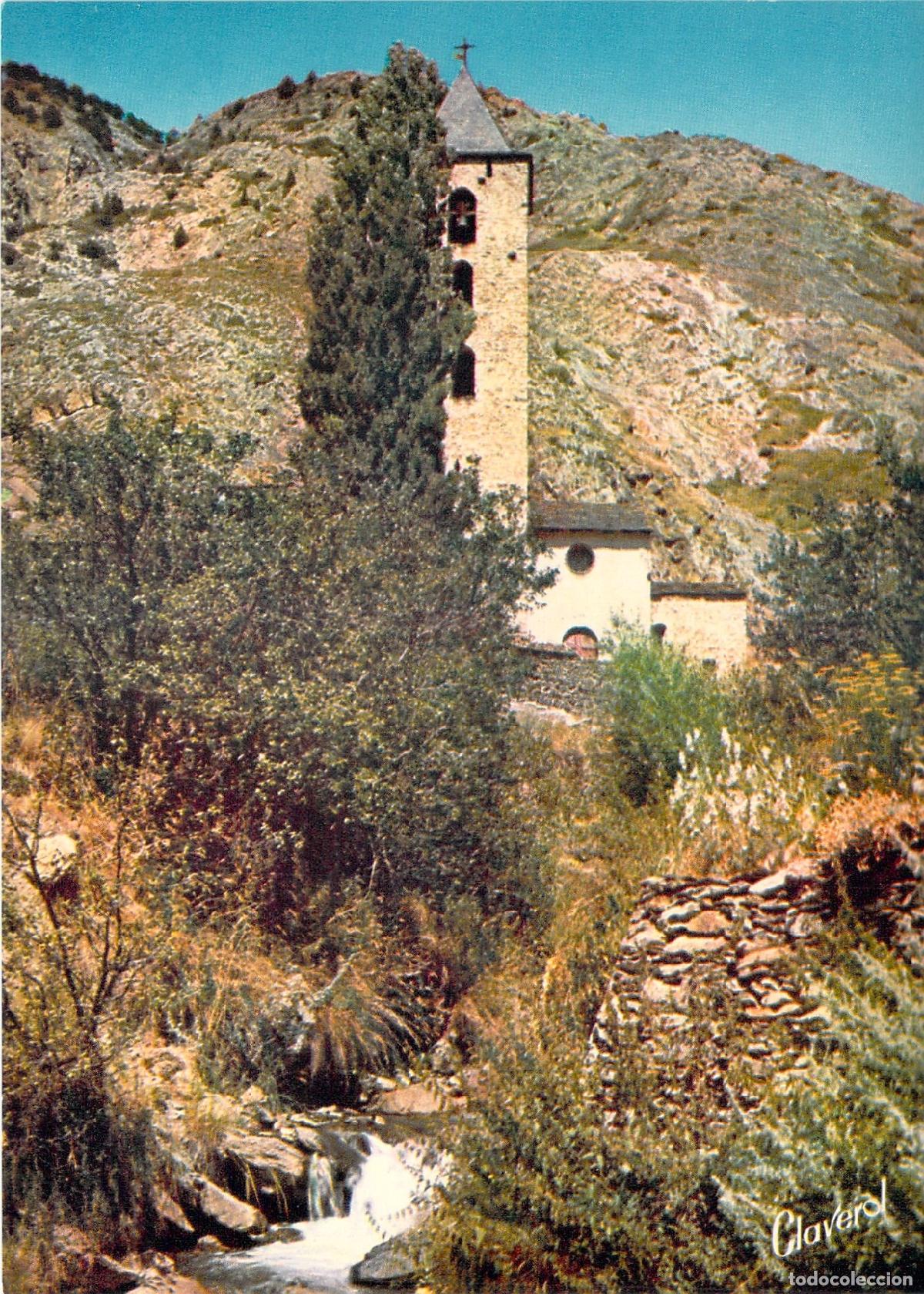Postales: Postal de la Iglesia y el Torrent de Montaup en Canillo, Andorra