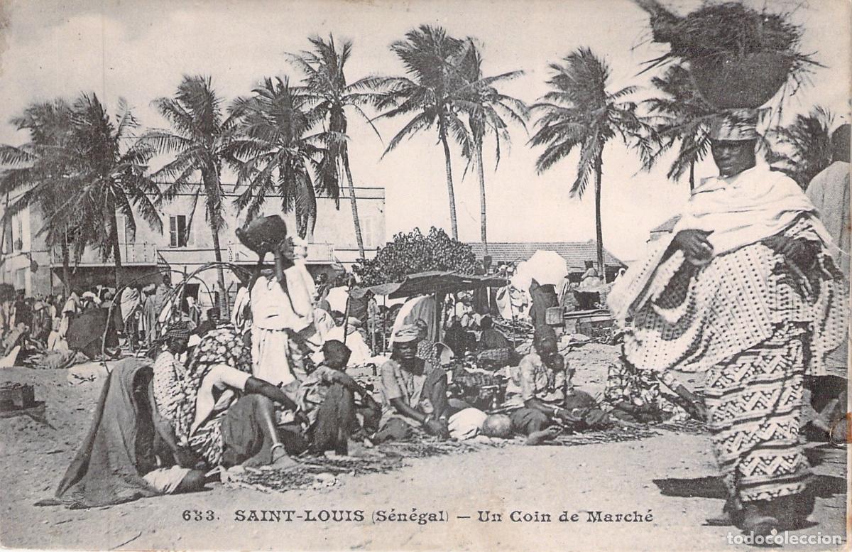 Postales: Postal Saint-Louis Senegal Un Rincon del Mercado Escena Colonial