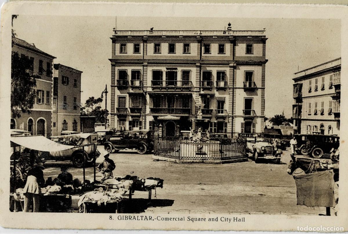Postkarten: POSTAL ANTIGUA DE GIBRALTAR. COMERCIAL SQUARE AND CITY HALL. P-GIBR-232