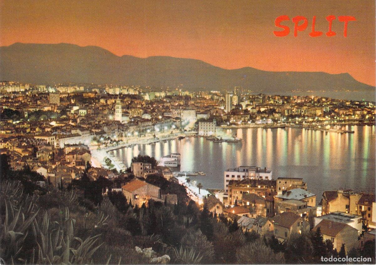 Postales: Postal de Split, Croacia - Vista Nocturna del Puerto - Foto 1