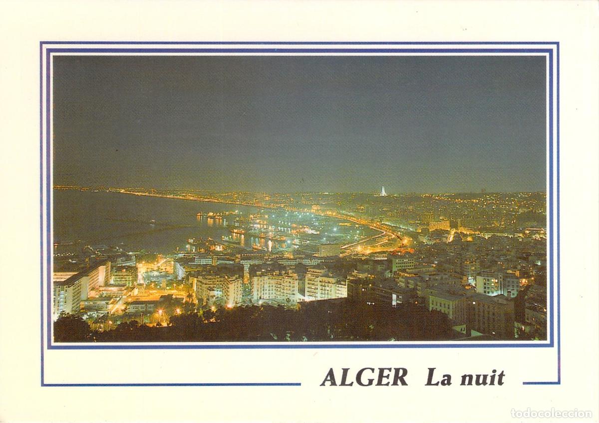 Postales: Postal de Argel de Noche - Vista Nocturna de la Ciudad y el Puerto