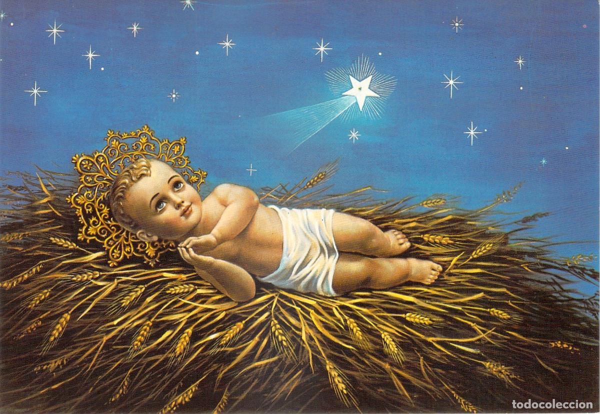 Postales: Postal del Ni&ntilde;o Jes&uacute;s de Bel&eacute;n, representaci&oacute;n art&iacute;stica cl&aacute;sica