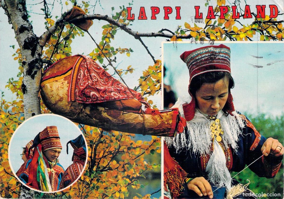 Postales: Postal de Laponia con mujer Sami en traje tradicional