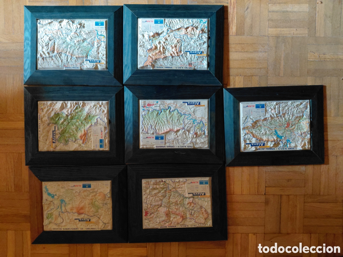 Postales: Colecci&oacute;n 9 Cuadros Mapas en Relieve 3D (Pa&iacute;s Vasco y &Aacute;lava) - Madera Verde