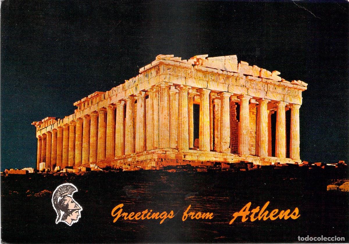 Postales: Postal de la Acr&oacute;polis de Atenas iluminada de noche - Foto 1