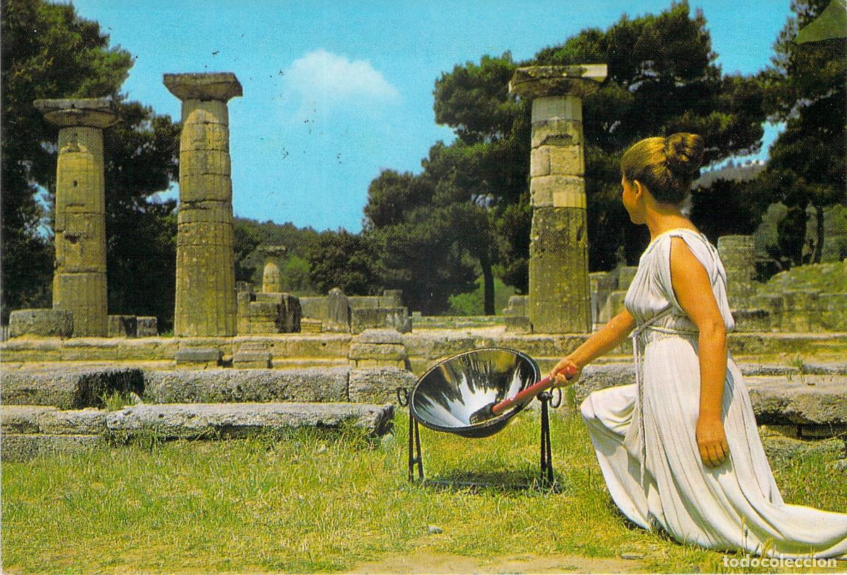 Postales: Postal de la ceremonia de la llama ol&iacute;mpica en Olimpia, Grecia