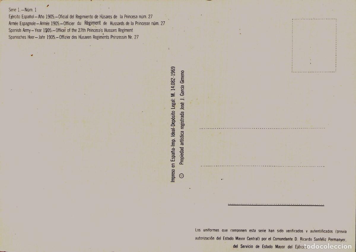 Postales: Postal Ej&eacute;rcito Espa&ntilde;ol Oficial H&uacute;sares de la Princesa - Foto 2