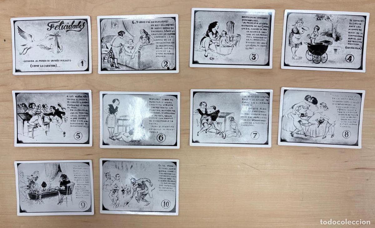Postales: COLECCI&Oacute;N COMPLETA DE 10 TARJETAS SAT&Iacute;RICO-ER&Oacute;TICAS ILUSTRADAS, C. 1920-1940
