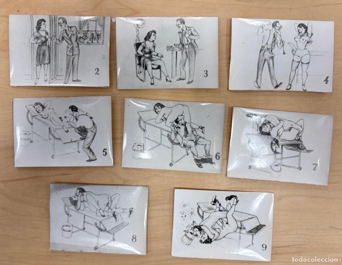 Postales: COLECCI&Oacute;N DE 9 TARJETAS ER&Oacute;TICAS ILUSTRADAS &rdquo;WATER CLOSET&rdquo;, C. 1920-1940