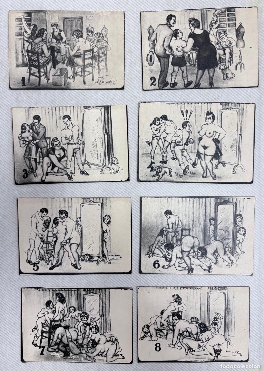 Postales: COLECCI&Oacute;N COMPLETA DE 10 TARJETAS ER&Oacute;TICAS ILUSTRADAS DE TEMA COSTUMBRISTA, C. 1920-1940