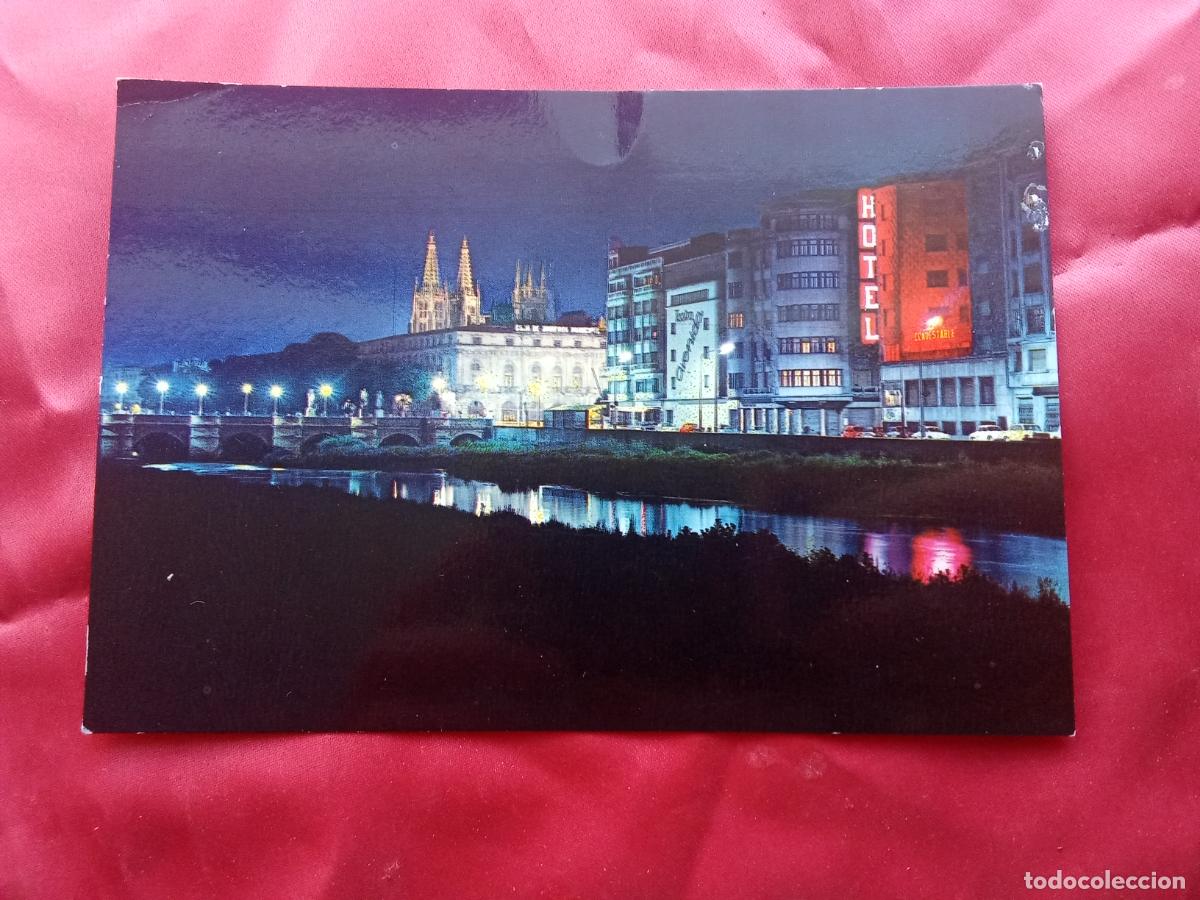 Postales: Postal Burgos vista nocturna desde el rio Arlanz&oacute;n P.1948