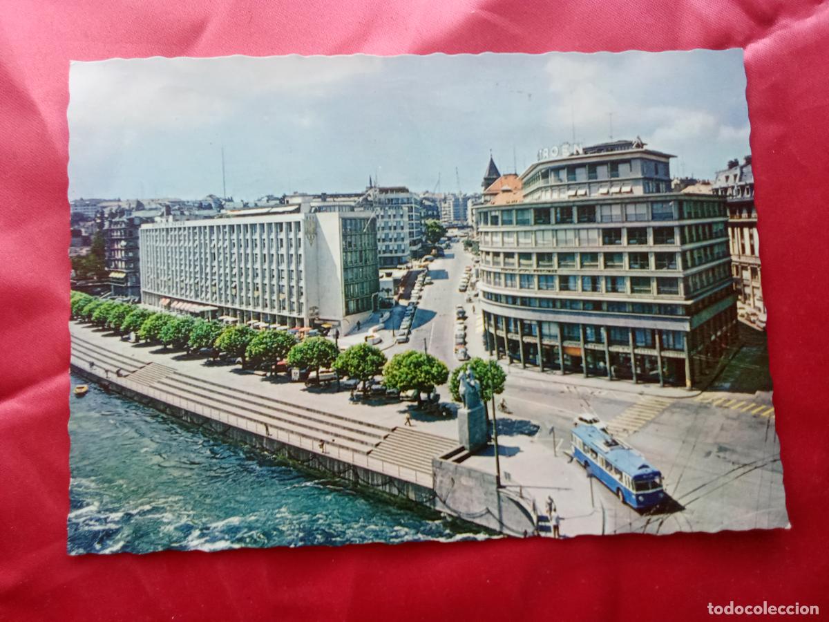 Postales: Postal Geneve - Le Quai Turettini et l'H&ocirc;tel du Rh&ocirc;ne P.2004