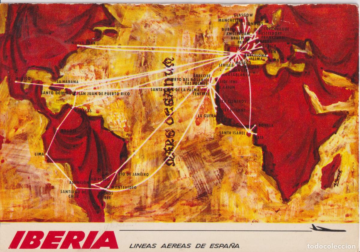 Postales: POSTAL IBERIA, MAPA DE RUTAS - CIRCULADA