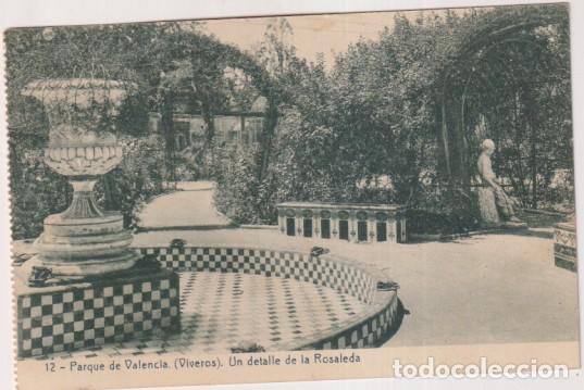 Postais: 12 Parque de Valencia (Viveros). Un detalle de la Rosaleda. Franqueado y fechado el 9 Ago. 1929