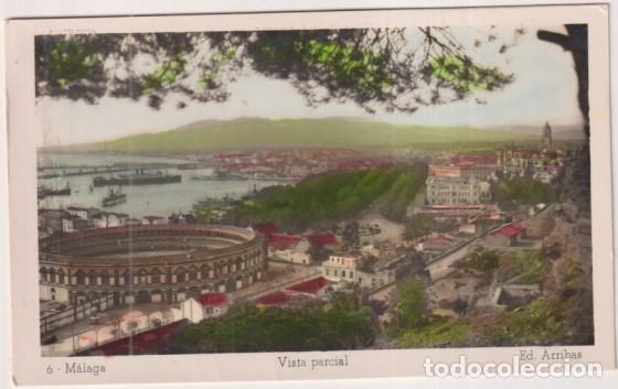 Postkarten: 6 M&aacute;laga. Vista Parcial. Coloreada a mano. Ediciones Arribas. Sin usar