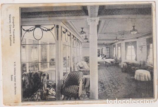 Postales: Compa&ntilde;&iacute;a Trasatl&aacute;ntica. V. C. Infanta Isabel de Borb&oacute;n. Sal&oacute;n. Bonito Franqueo al dorso. Barcelona 1