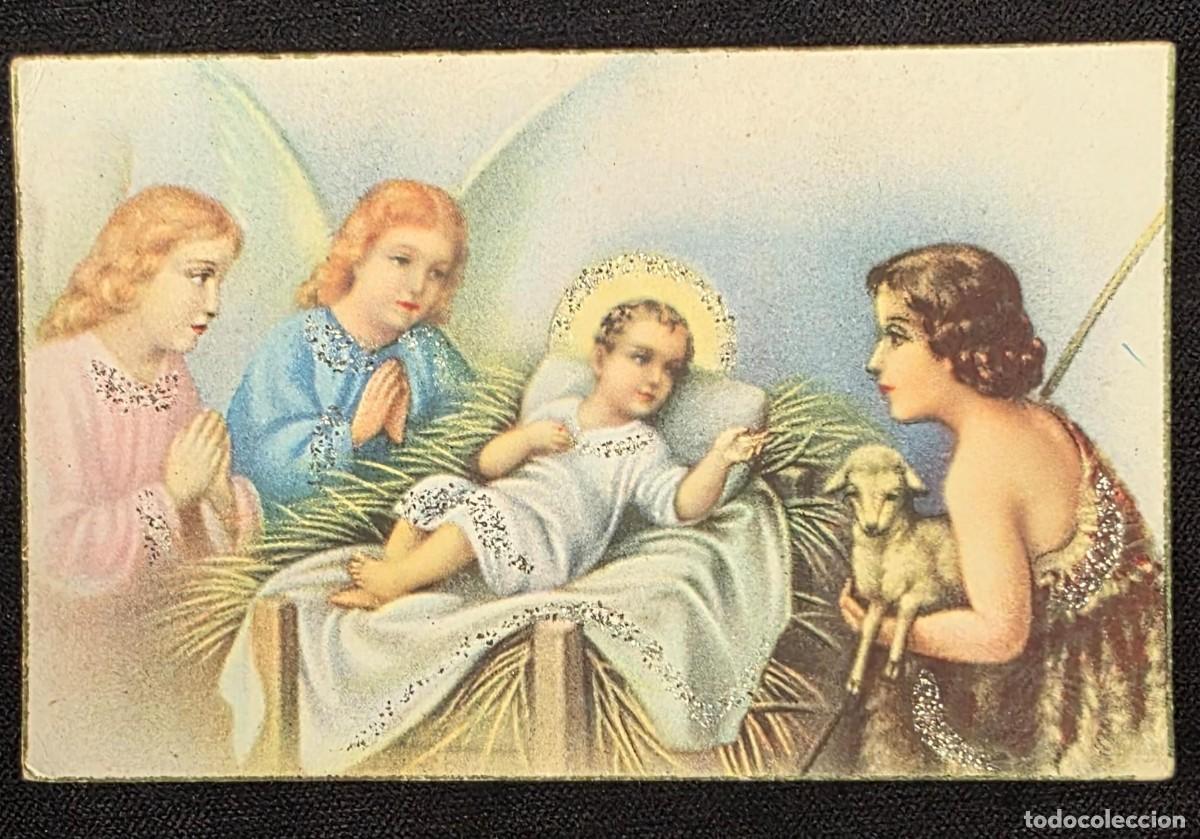 Postales: P.1150 Antigua Estampa Postal Religiosa del Ni&ntilde;o Jes&uacute;s con &Aacute;ngeles y Pastor &ndash; Tarjeta Navide&ntilde;a