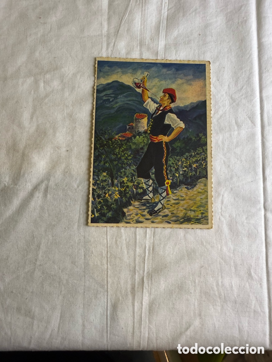 Postales: Postal ilustrada Josep Hormalk &ndash; Catal&aacute;n bebiendo del porr&oacute;n &ndash; Rosell&oacute;n &ndash; Original de &eacute;poca