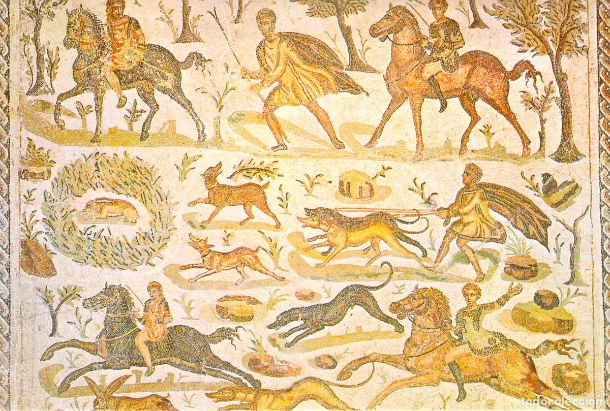 Postales: Postal del Mosaico Escena de Caza en el Museo del Bardo