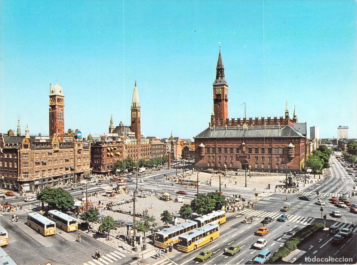 Postales: Postal de Copenhague: Vista de la Plaza del Ayuntamiento
