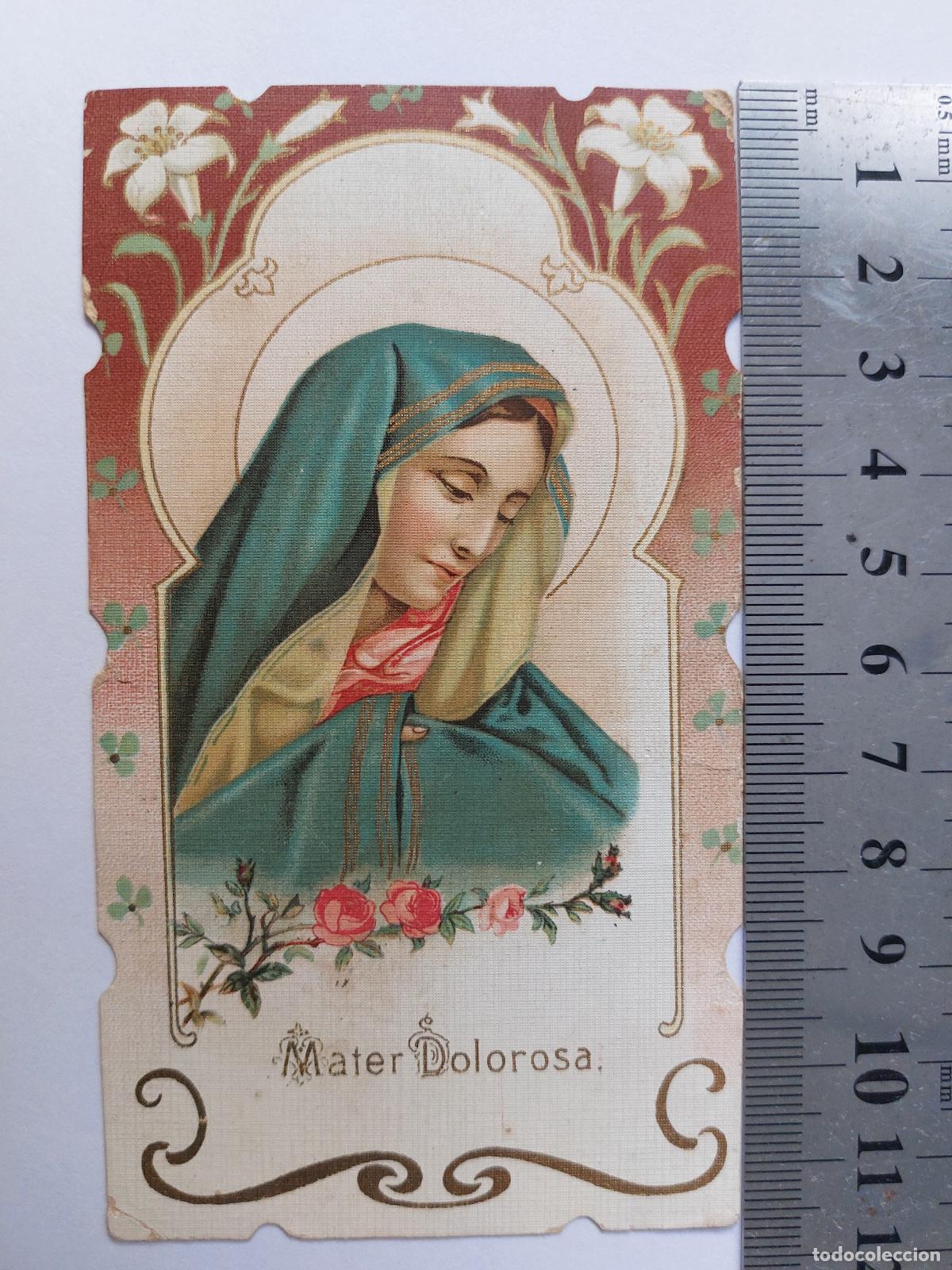 Postales: Estampa con imagen de Mater Dolorosa y oraci&oacute;n a la Virgen de los Dolores