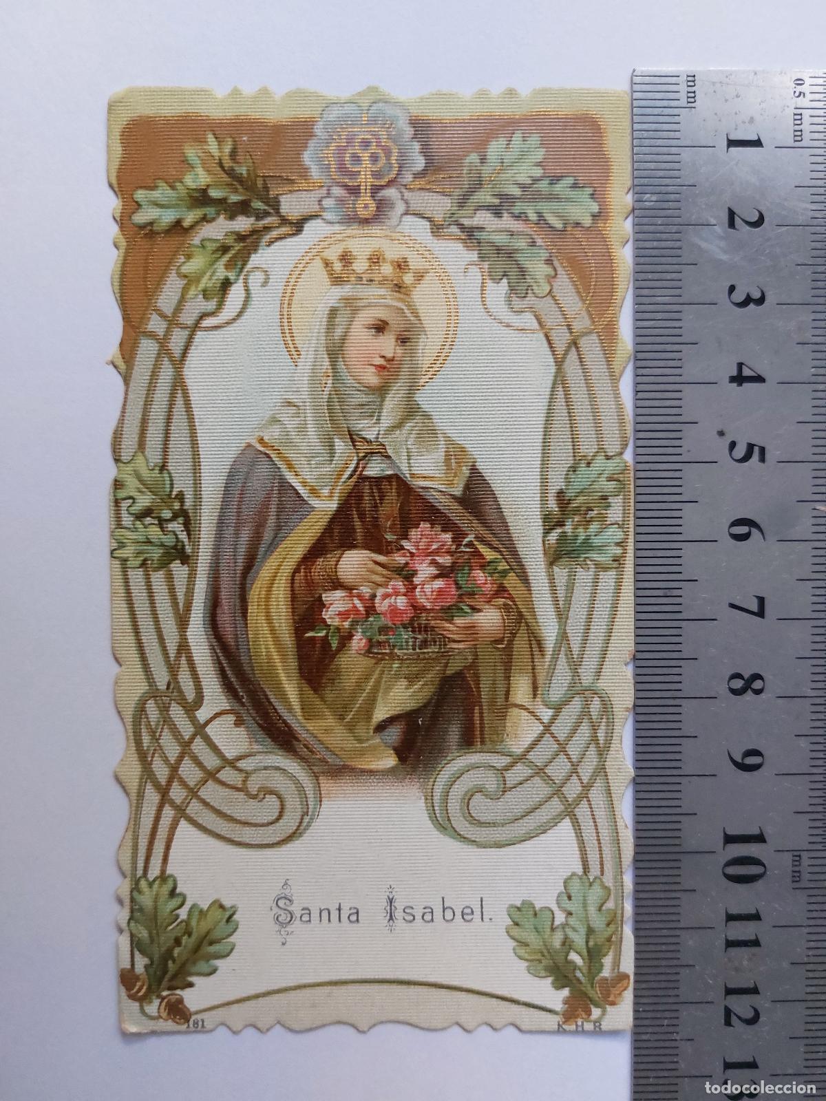 Postales: Estampa religiosa de Santa Isabel con flores y marco ornamental