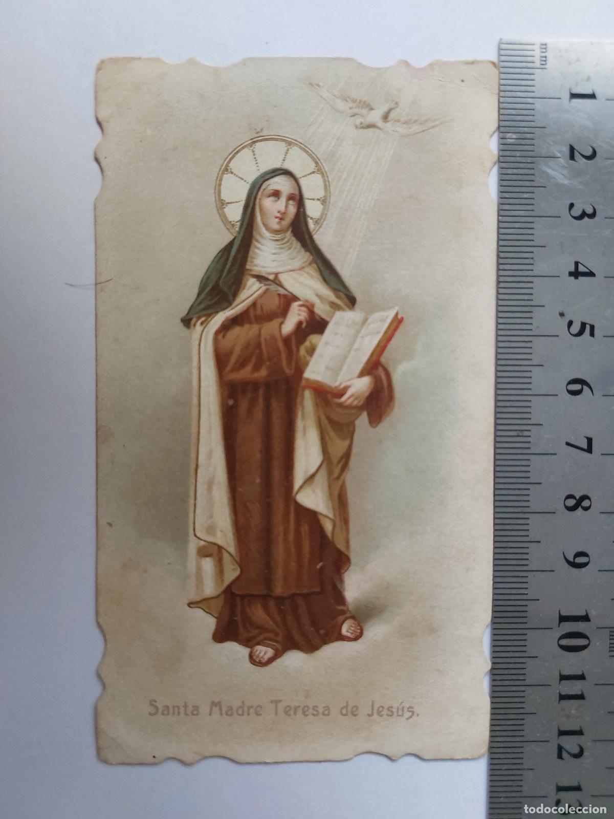 Postales: Estampa de Santa Teresa de Jes&uacute;s con oraci&oacute;n al dorso