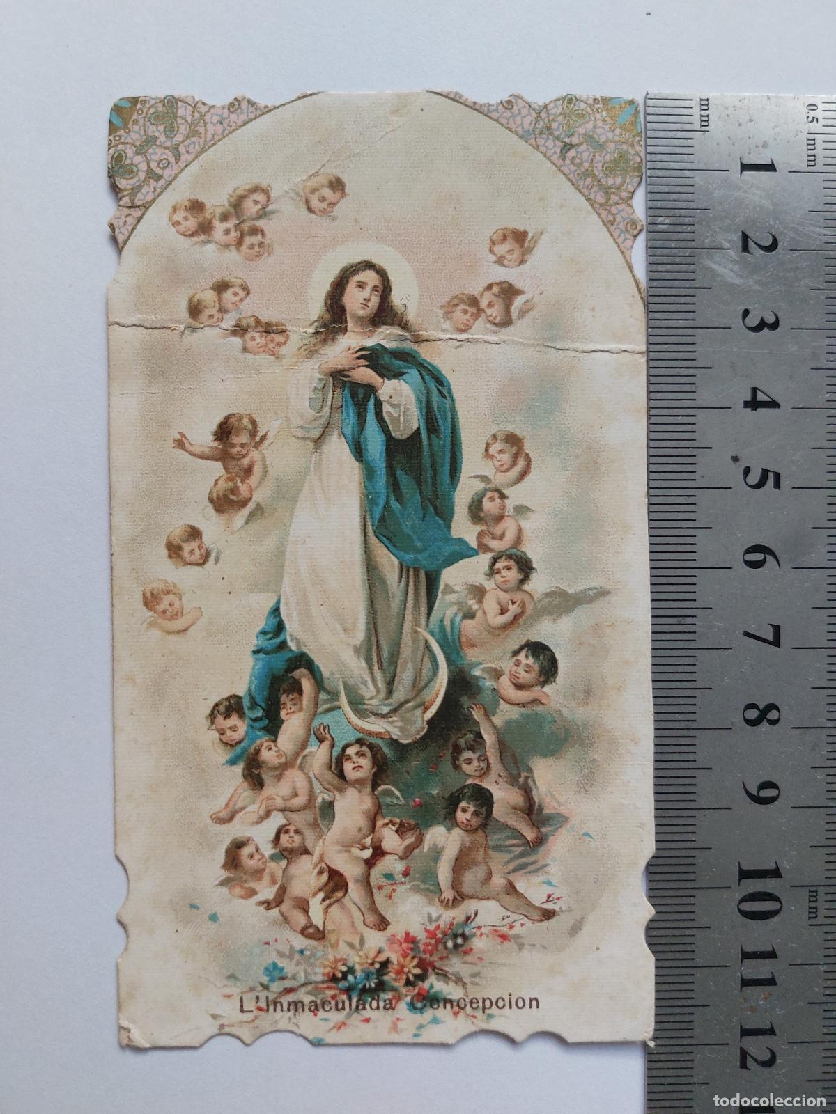 Postales: Estampa religiosa de la Inmaculada Concepci&oacute;n rodeada de &aacute;ngeles