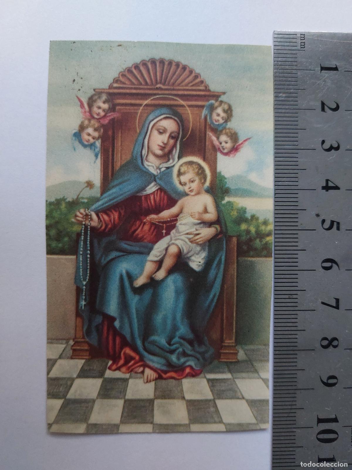 Postales: Estampa religiosa de la Virgen del Rosario con el Ni&ntilde;o Jes&uacute;s