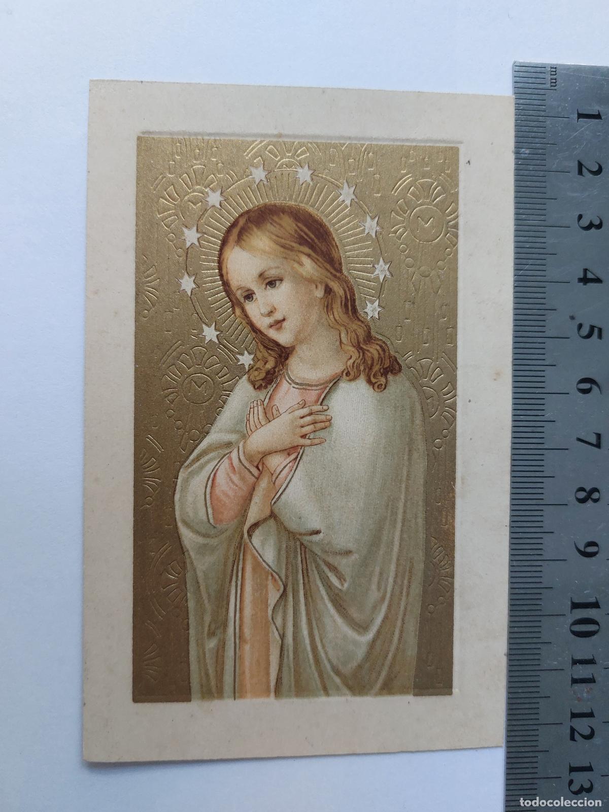 Postales: Estampa con ilustraci&oacute;n religiosa de joven virgen con fondo dorado