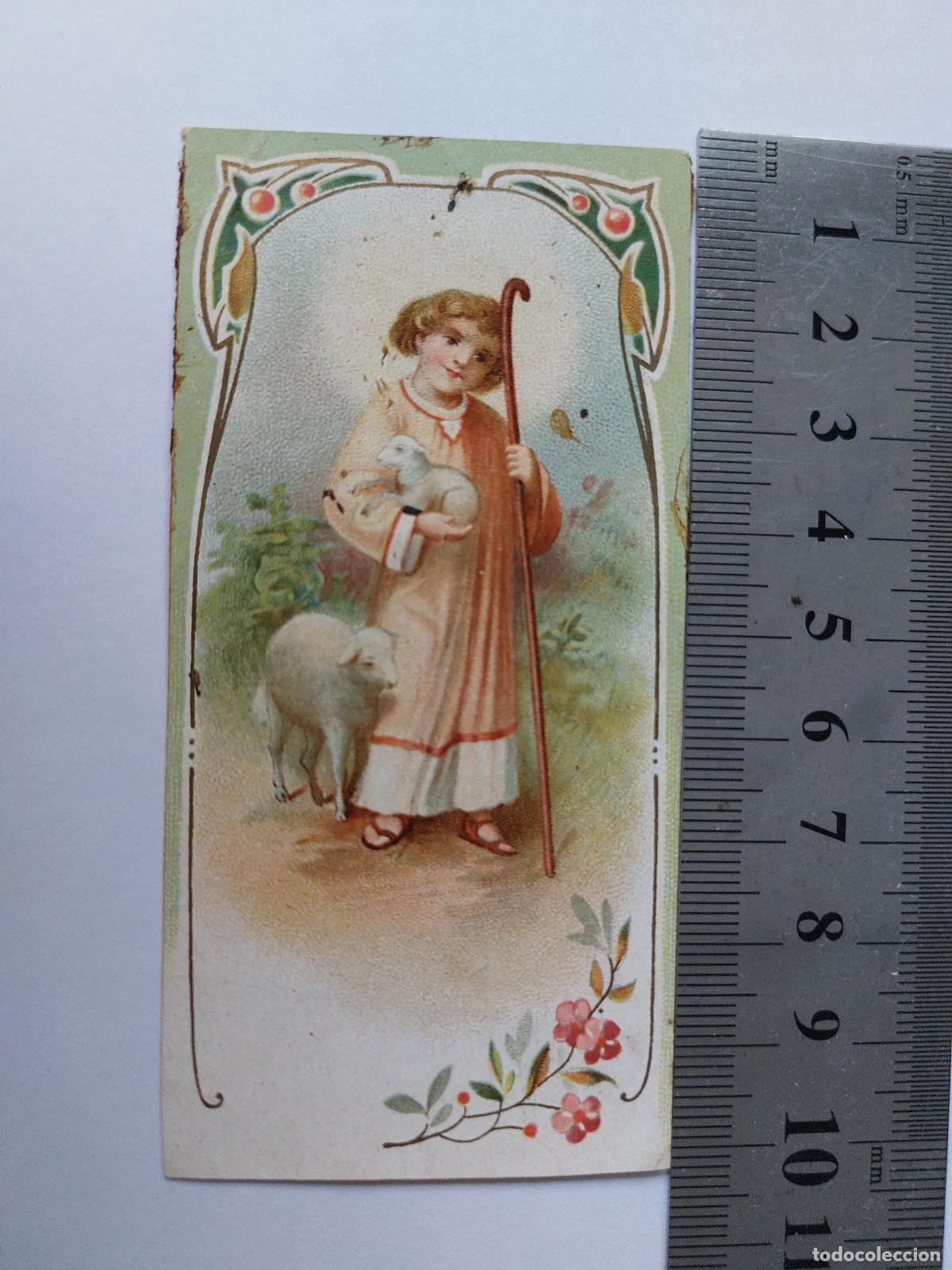 Postales: Estampa antigua de arte religioso con Jes&uacute;s ni&ntilde;o y cordero