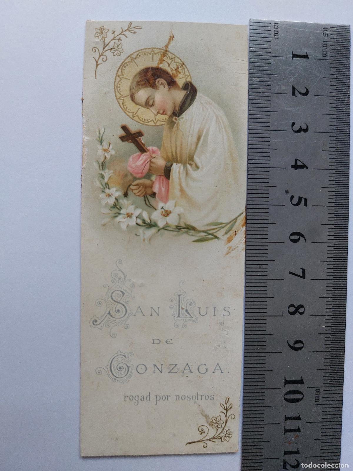 Postales: Estampa religiosa de San Luis de Gonzaga con flores