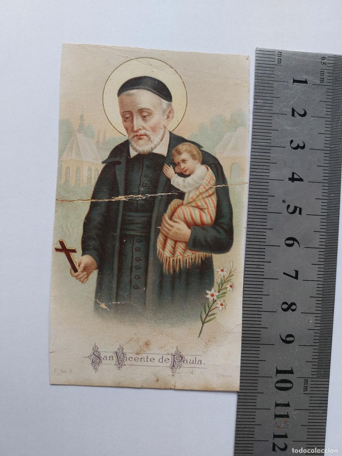 Postales: Estampa con imagen de San Vicente de Pa&uacute;l