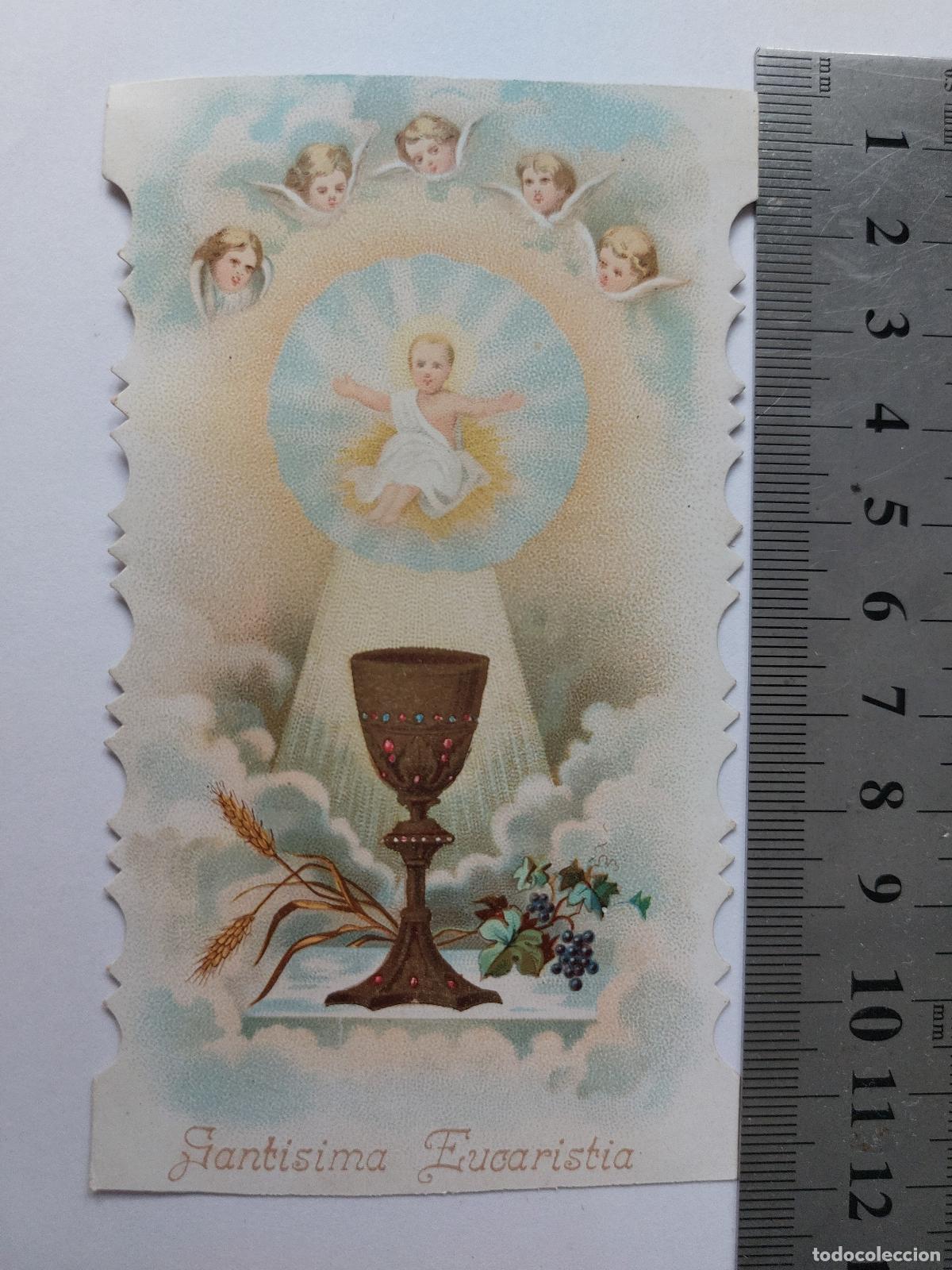 Postales: Estampa religiosa Sant&iacute;sima Eucarist&iacute;a con &aacute;ngeles y c&aacute;liz