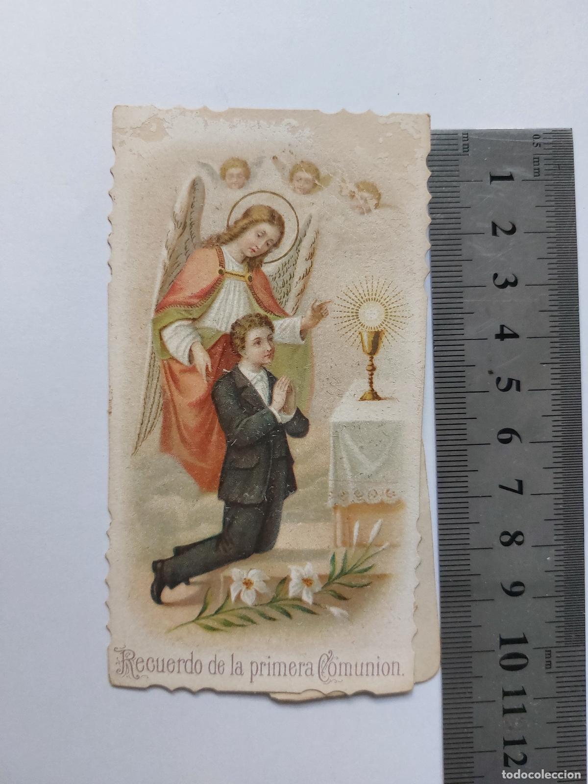 Postales: Estampa de Recuerdo de Primera Comuni&oacute;n con &Aacute;ngel e Ilustraci&oacute;n Religiosa