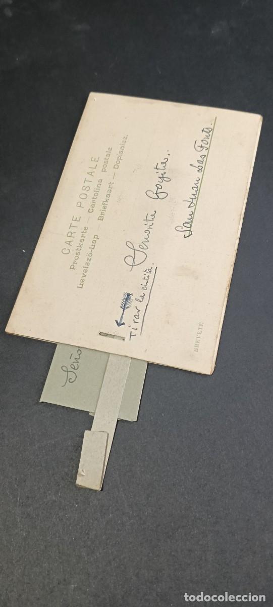 Postales: Curiosa y antigua tarjeta postal con mecanismo de leng&uuml;eta / sobre secreto manuscrito - Figueres / S
