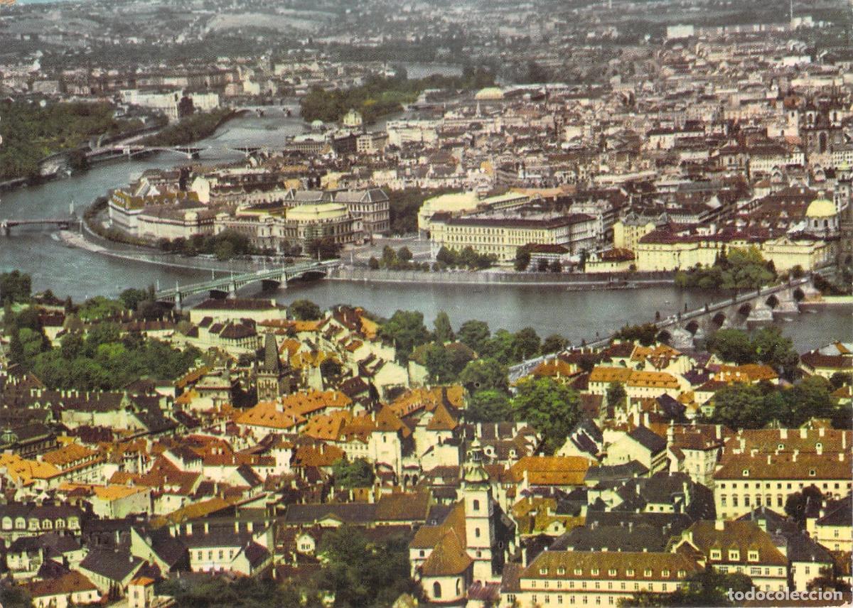 Postales: Postal de Praga con vista a los puentes sobre el r&iacute;o Moldava