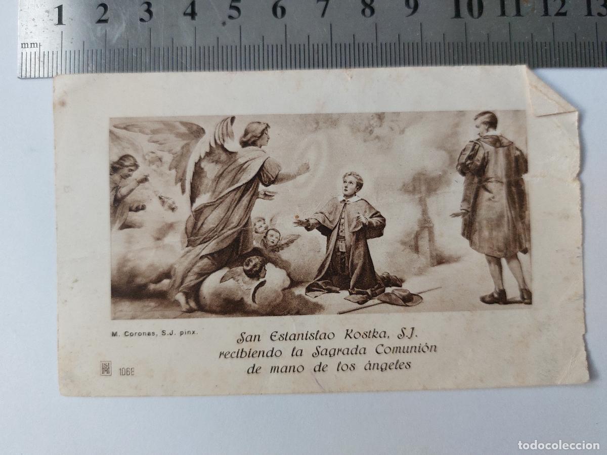 Postales: Estampa religiosa de San Estanislao Kostka recibiendo la comuni&oacute;n