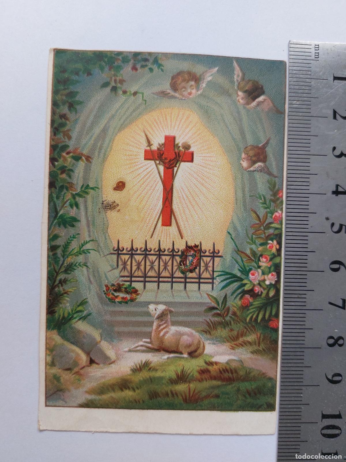 Postales: Estampa religiosa con cruz roja y cordero sagrado