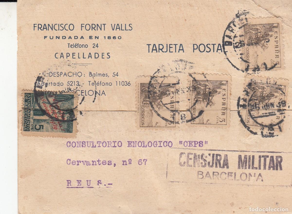 Postales: TARJETA COMERCIAL GUERRA CIVIL - DE FRANCISCO FORNT EN CAPELLADES CON CENSURA MILITAR BARCELONA
