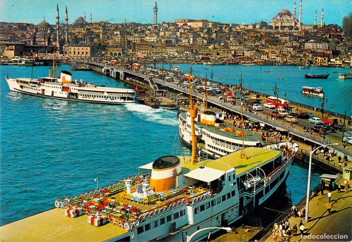 Postales: Postal de Estambul con vista al Puente Galata y la Mezquita Nueva
