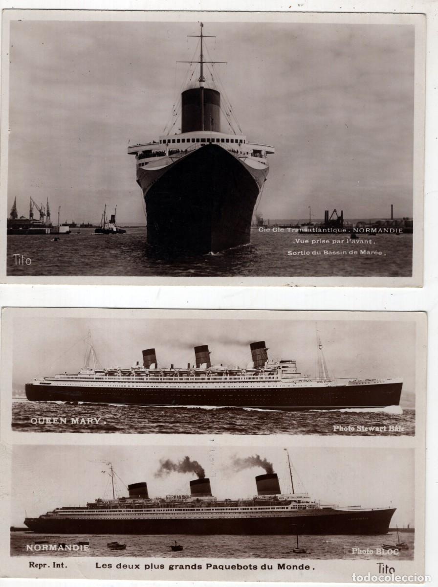 Postales: BARCOS. DOS FOTOS DE BARCOS. TARJETA POSTAL. NORMANDIE, QUEEN MARY. PHOTO BLOC. / STEWART BALE